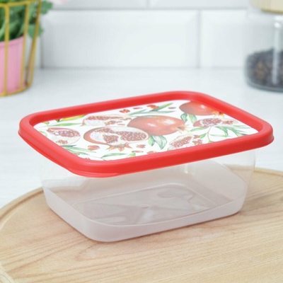 Контейнер для продуктов 0,85л прямоугольный с декором (красный)