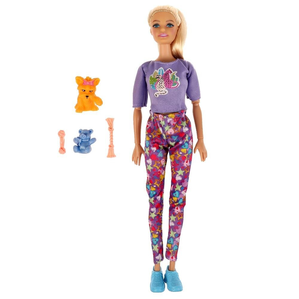 Кукла Карапуз 66001PET-S2-S-BB София 29 см руки и ноги сгиб, собака, акс