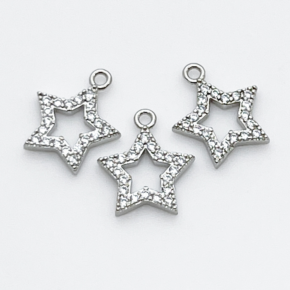 Подвеска Звезда, цвет серебро, фианиты, размер 13*12 мм, цена за 1 шт