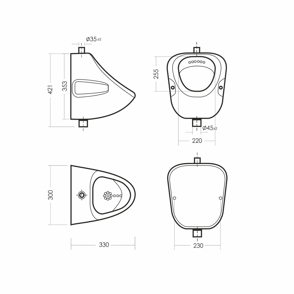 Писсуар "Орион" верт вып, d 45 без крепл (Sanita)