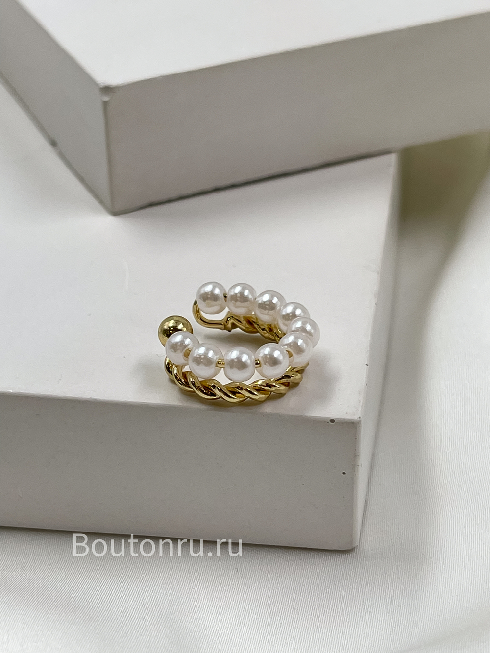 Кафф двойной с жемчугом золотистый