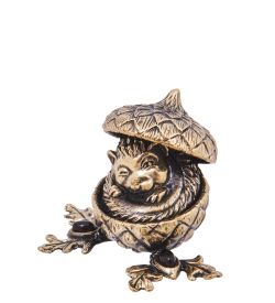 Народные промыслы AM-4180 Шкатулка «Ежик в желуде» (латунь, янтарь)