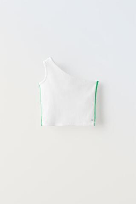 ZARA ТОП АСИММЕТРИЧНОГО КРОЯ С СЕРДЕЧКОМ, БЕЛЫЙ