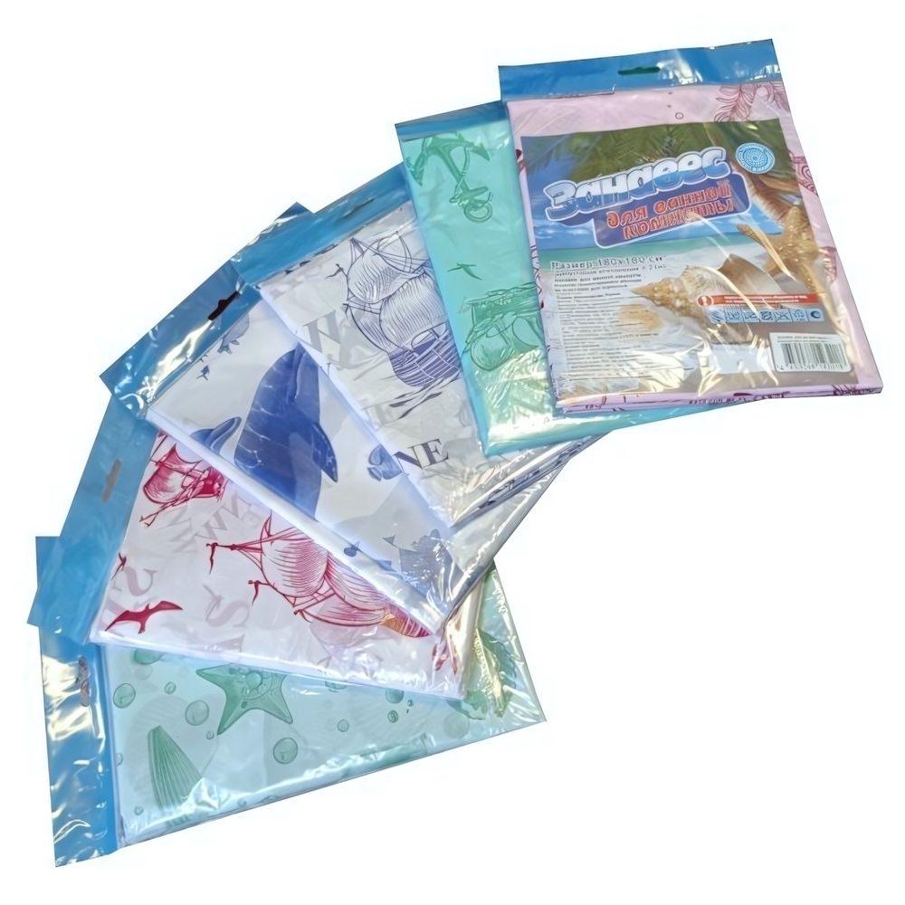 Штора для ванной комнаты с рисунком 180*180см, в комплекте 10 колец, материал ПВД МИКС расцветок