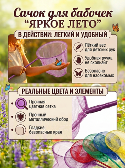 Сачок для бабочек «Яркое лето» 115 см d-24 см