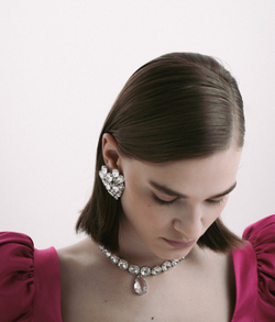 Серьги-люкс, сердце, россыпь камней