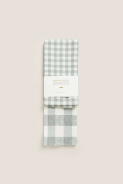 ZARA HOME САЛФЕТКА В КЛЕТКУ ИЗ КЛЕТЧАТОЙ ТКАНИ, ЗЕЛЕНЫЙ