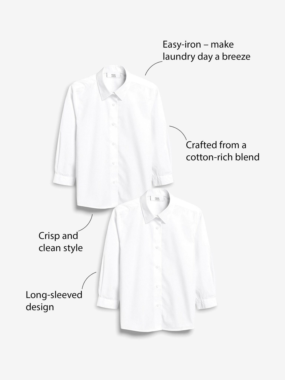 Рубашка школьная для девочки Next 762-072, 2 шт., Белый