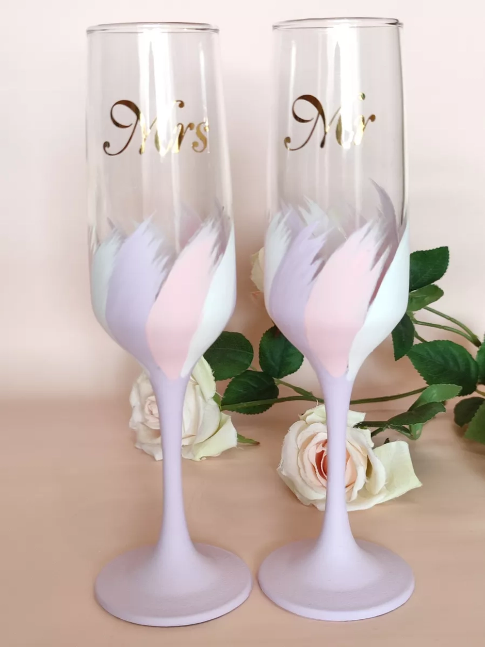 Свадебные бокалы  для молодоженов. Фужеры для шампанского.
