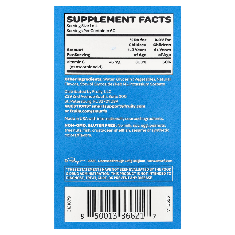 The Smurfs, витамин C в каплях, для детей от 1 года, апельсин, 60 мл (2 жидк. унции)