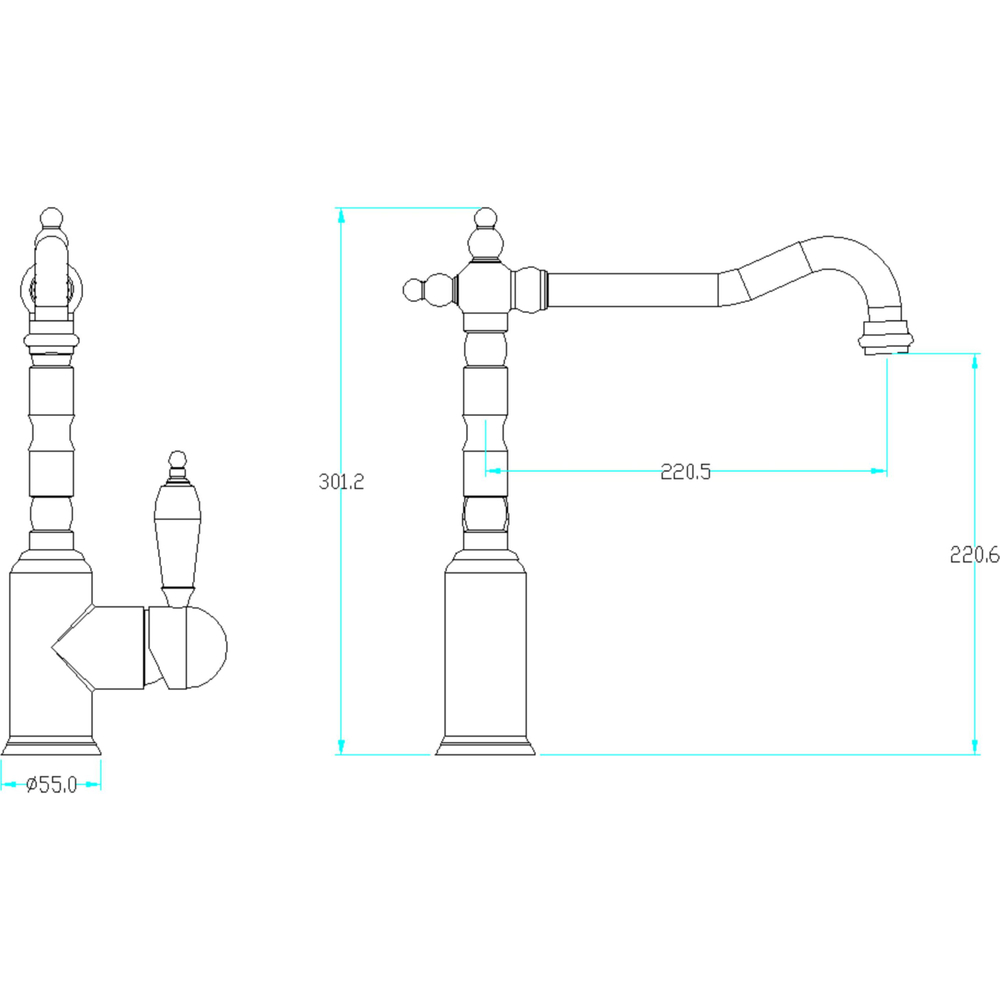 Смеситель для кухни Boheme TRADIZIONALE ORO 102-BLC Золото черная керамика