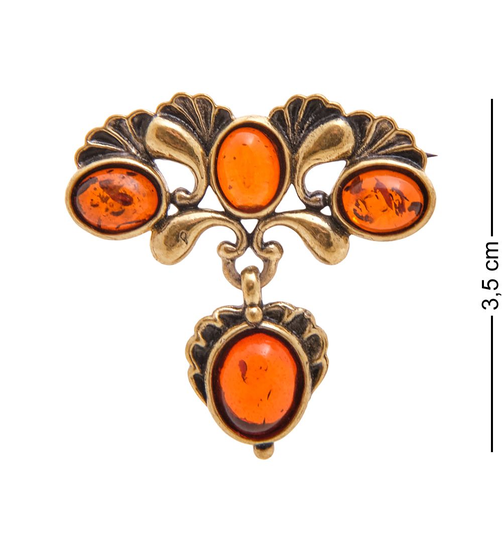 AM-3418 Брошь «Барельеф» (латунь, янтарь)