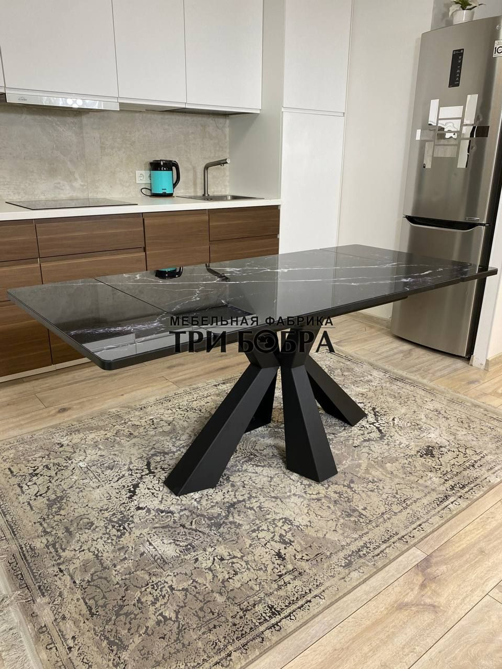 Кухонный раздвижной стол "Спайдер", чёрный мрамор