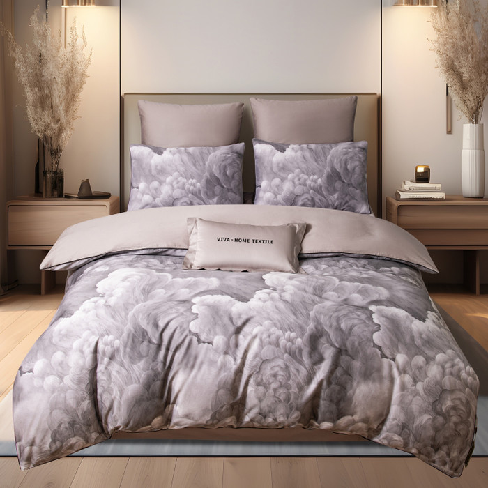 Комплект постельного белья на резинке Сатин Премиум «Серебряные облака»