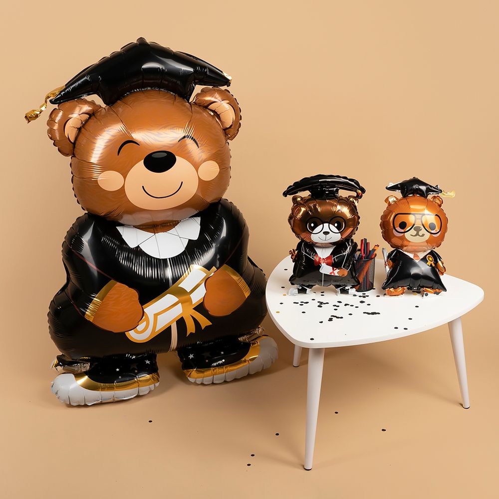 Шар 3D (58''/147 см) Фигура на подставке, Мишка Выпускник, 1 шт. в уп.