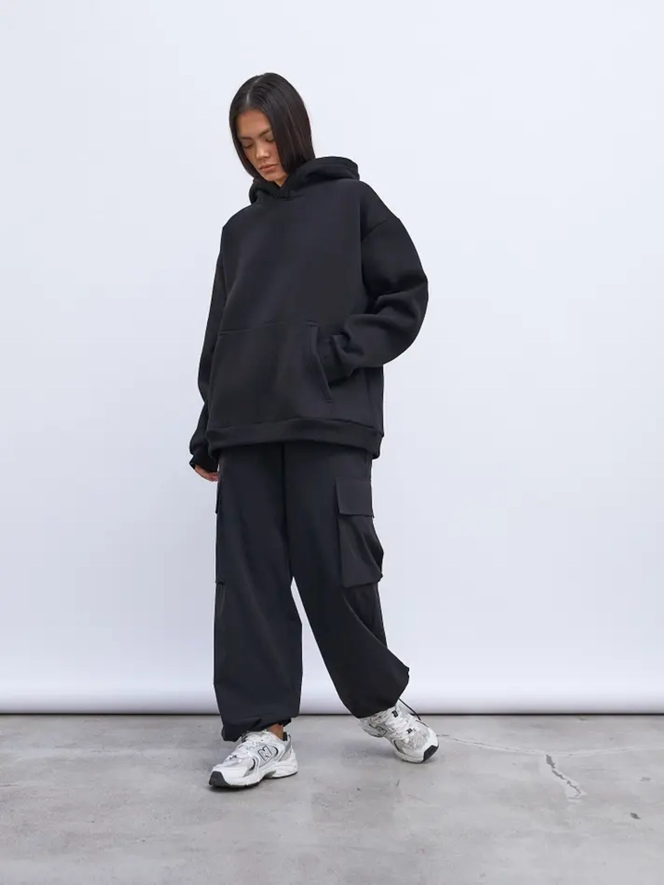 Худи оверсайз с начесом (черный) 360 г