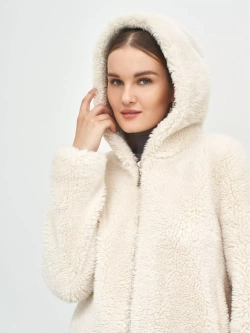 Искусственная шуба с капюшоном, жемчужная, Северина