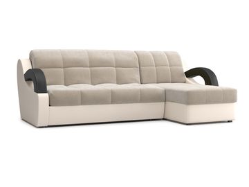 Диван угловой с оттоманкой Мадрид 1,4 - Velutto 17 бежевый/беж кожзам/ коричневая накладка