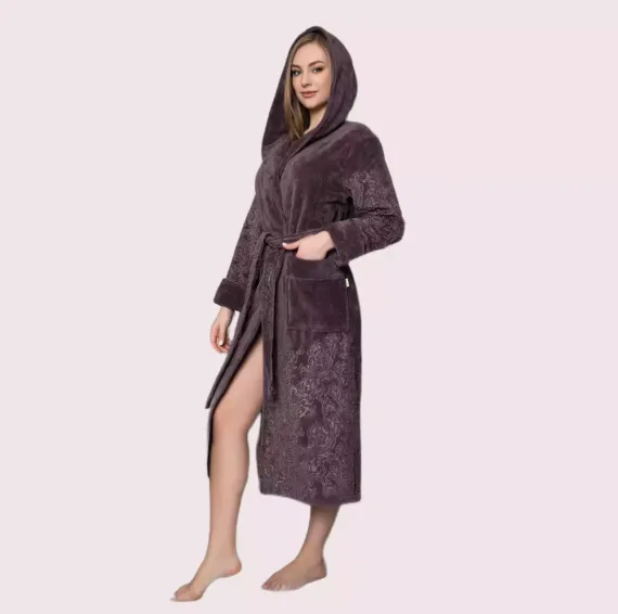 Халат женский махровый с капюшоном Artemida 8655 фиолетовый