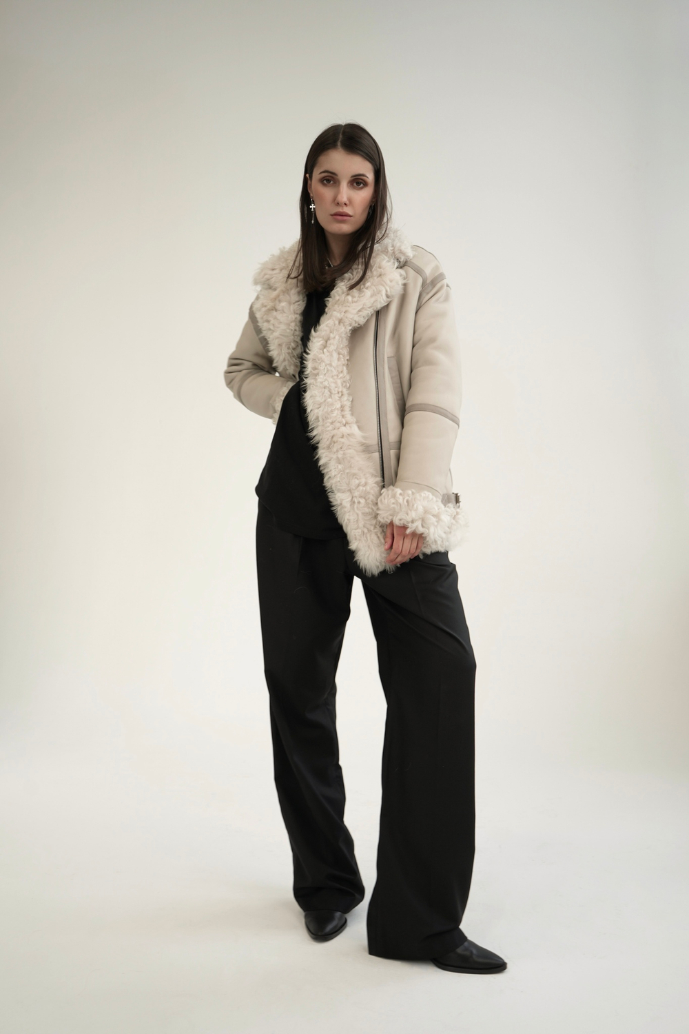 Дубленка двусторонняя Тиградо молочная