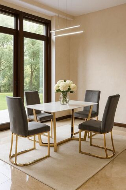 Стол обеденный Ist Casa Ланс, 120х80х75 см, белый мрамор Статуарио, глянцевое золото