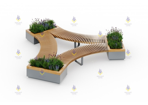 Скамья-трио с вазонами на металлическом основании