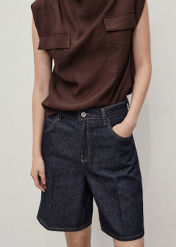 Джинсовые бермуды с высокой посадкой и эффектом потертости