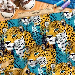 Ткань премиум интерлок крупные хищные кошки