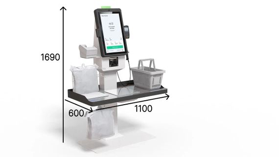 POScenter SCO-K210 Line_V2 (21.5”, J4125, 8Gb, SSD128Gb, 2D сканер, Светофор, З цвета, полка для ПИН-пад, полка для ККТ, стойка столешница для покупок, держатель пакетов)