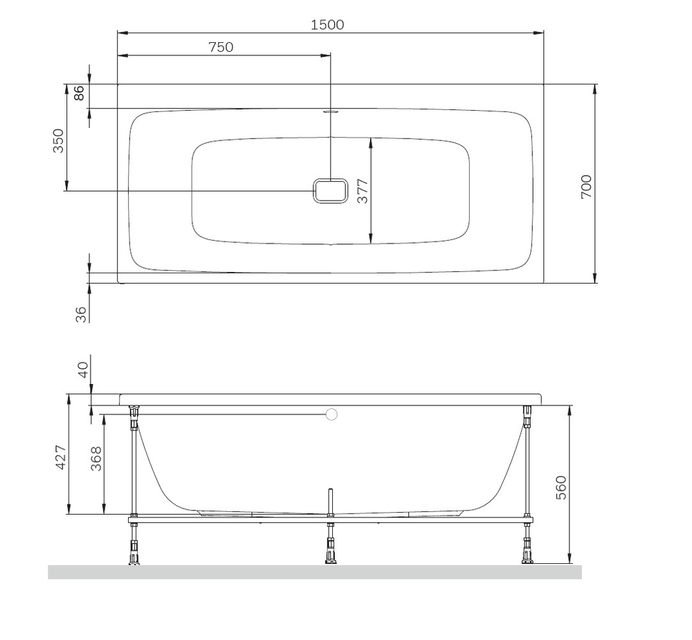 Ванна акриловая 150х70 см AM.PM Func W84A-150-070W-A белая