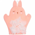 Мочалка-варежка для тела детская «Water Magic - Зайчонок Дэнис», цвет пудровый, 18*22 см (ZIP пакет)