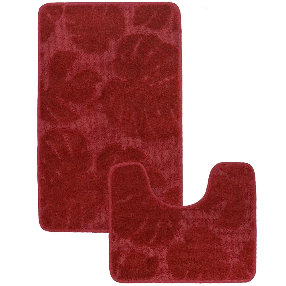 Комплект ковриков для ванной и туалета My Crystal серия Gold 50*60см, 60*100см бордовый, папоротник