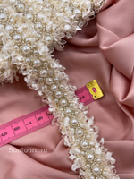 Тесьма твидовая белая с жемчугом и бисером