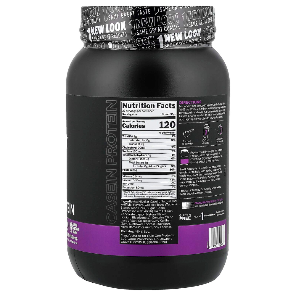 Rule One Proteins, R1 Casein, протеиновая смесь для приготовления напитка, печенье и крем, 891 г (1,96 фунта)