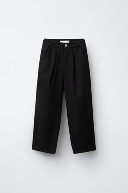 ZARA ХОЛЩОВЫЕ БРЮКИ С ЗАЩИПАМИ, ЧЕРНЫЙ