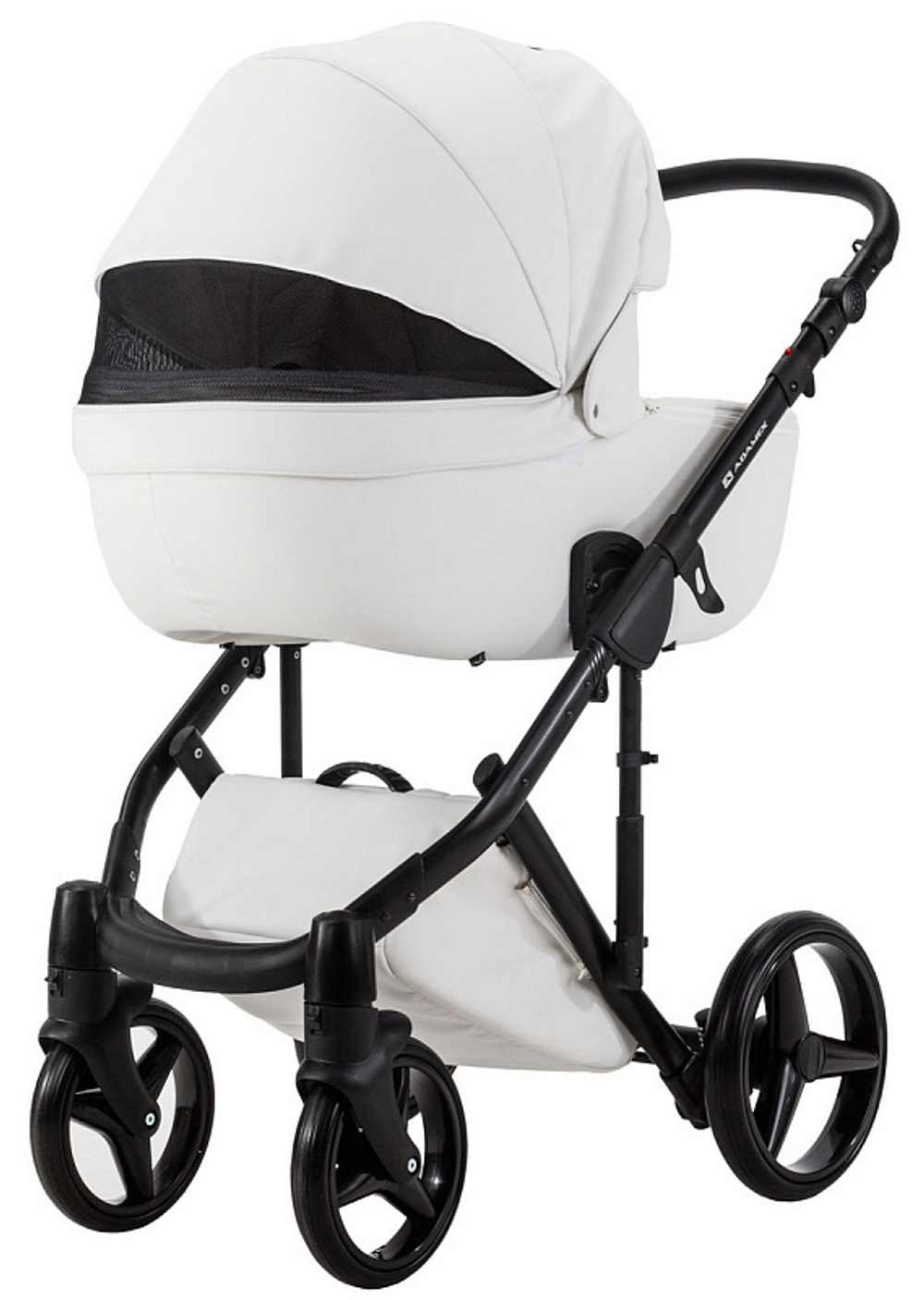 Детская коляска Adamex Luciano Deluxe 2 в 1 Q107-C (БЕЛ 100% КОЖА-ЧЕРНАЯ РАМА)