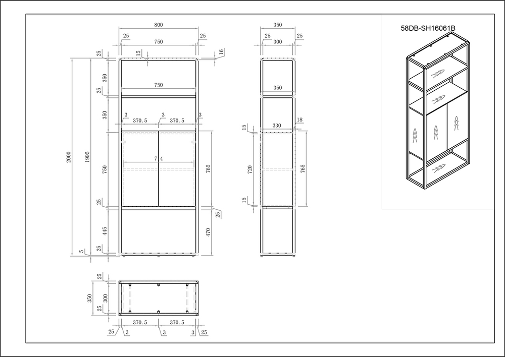 Стеллаж Garda Decor Космос (Space) тип B 80*35*200 см