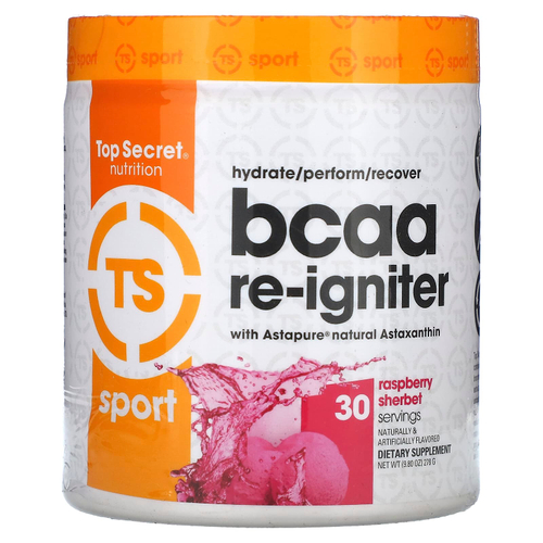 Top Secret Nutrition, Sport, BCAA Re-Igniter с астаксантином Astapure, малиновый щербет, 278 г (9,80 унции)