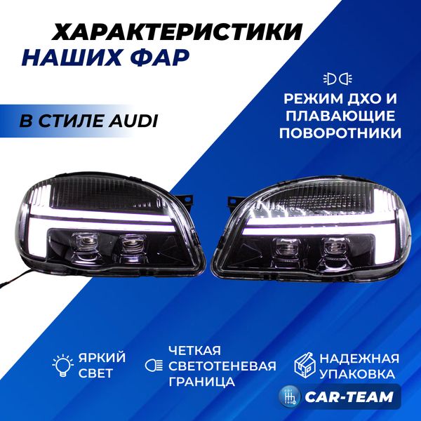 Фары Шевроле Нива передние "BestPartner" в стиле AUDI с 4-мя Bi-LED модулями и ДХО с плавающими поворотниками