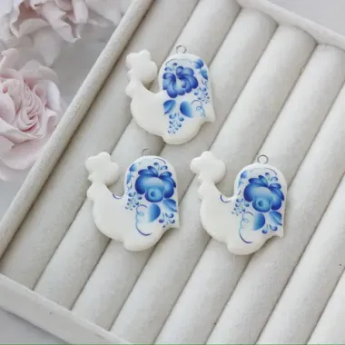 Подвеска Петушок, полимерная глина, гжель, 38*32 мм, S041