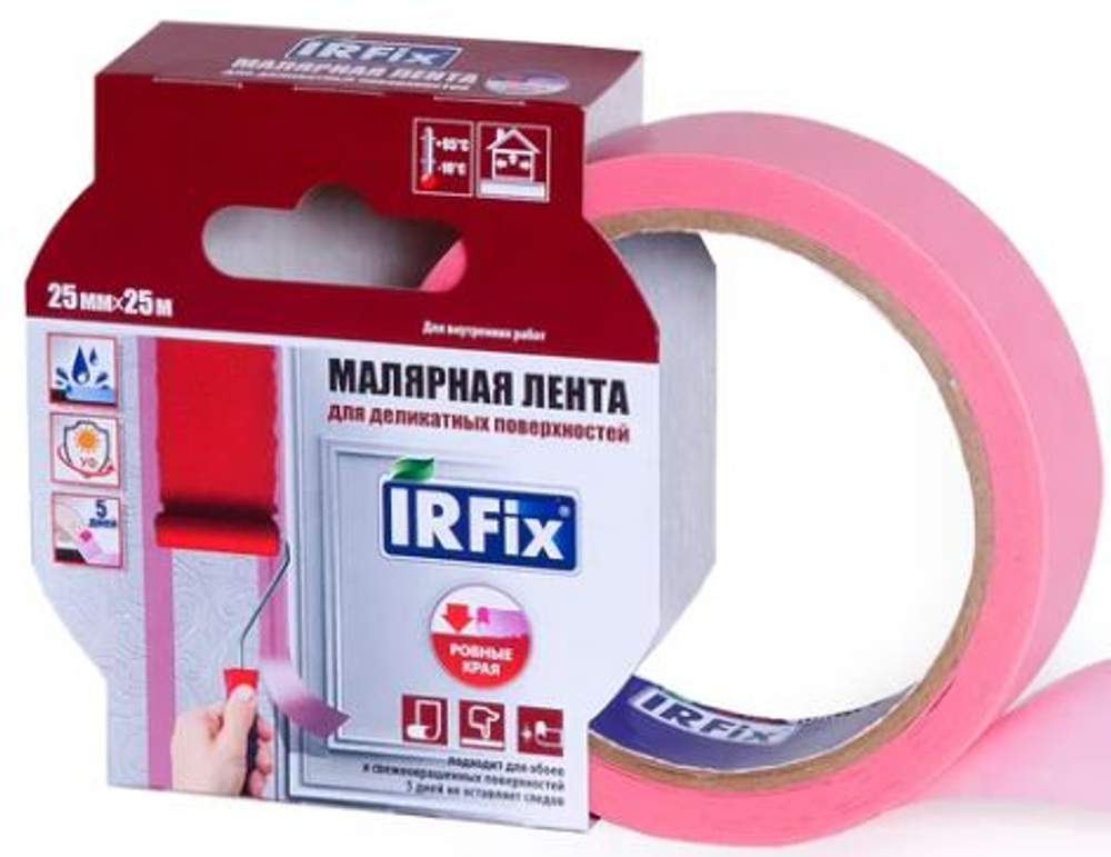 Лента малярная для деликатных поверхностей 25 мм, 25 м, розовая IRFIX EXTRA Mr.SiL (72 шт) 30083