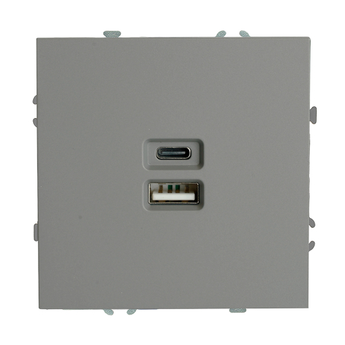 Розетка 2-местная USB + Type C (механизм), STEKKER, 250В, 20W, серия Эмили, RST10-5115-10, платиново-серый, soft touch 49957