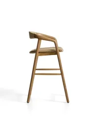 Уличный полубарный стул Derile из массива дуба в натуральной отделке и бежевой веревки