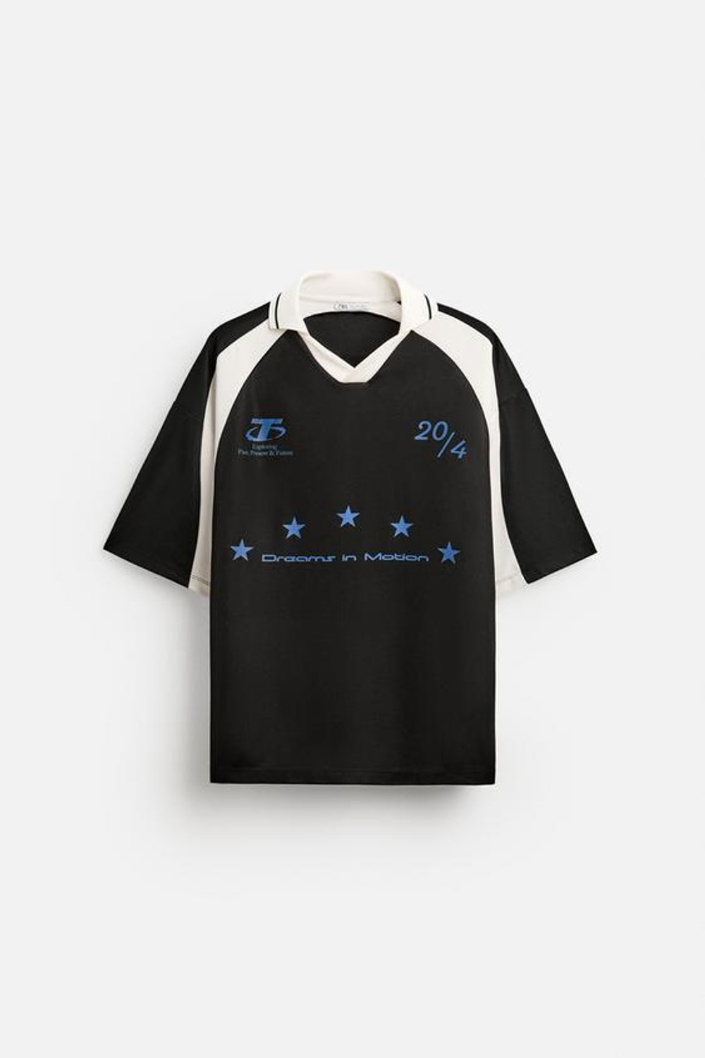 ZARA ФУТБОЛКА В СТИЛЕ КОЛОР-БЛОК С НАДПИСЯМИ, ЧЕРНЫЙ