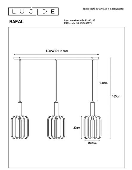 Подвесной светильник Lucide Rafal 45492/03/36