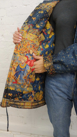 Двусторонняя куртка "Кормление птиц", по мотивам средневековой шпалеры 15 века