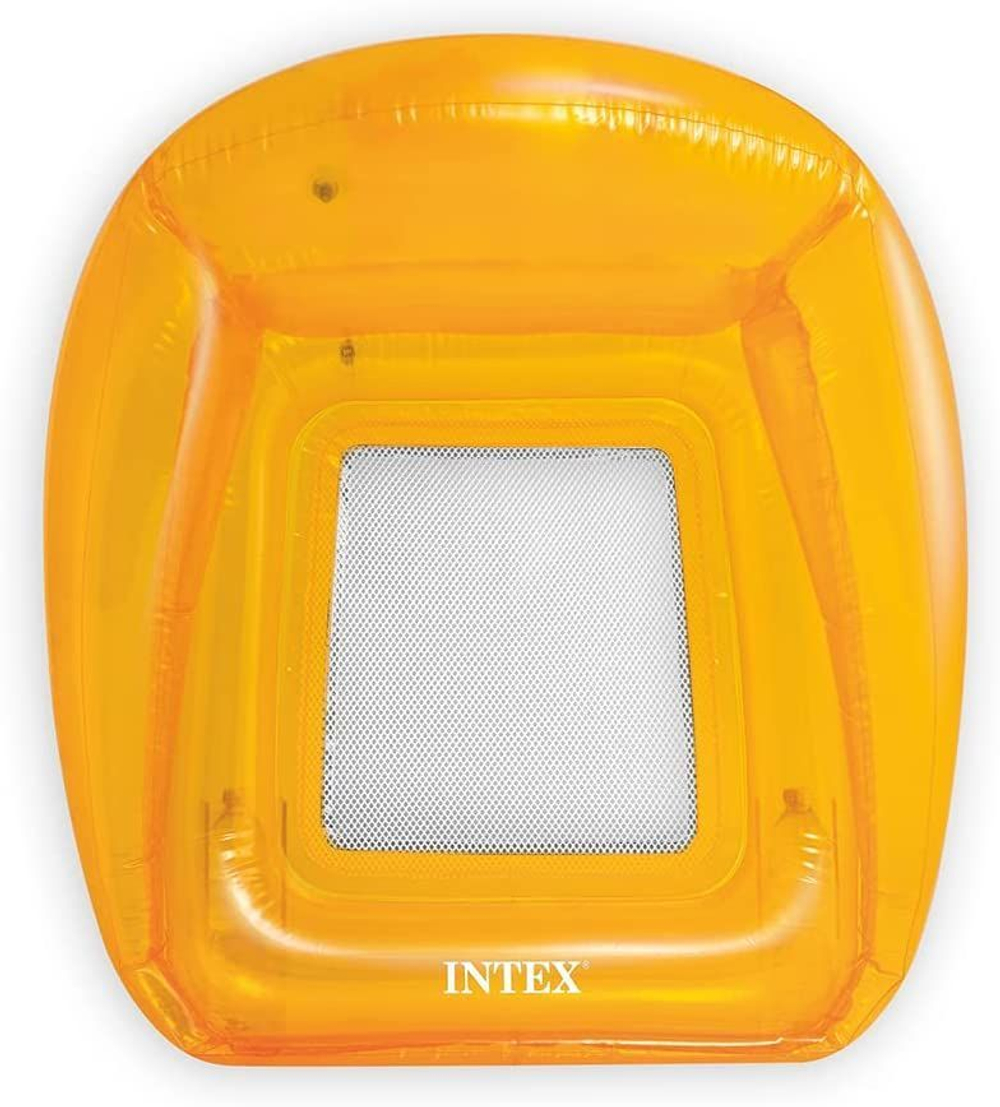 Матрас-кресло для плавания Intex 56802 Оранжевый / Надувной шезлонг Интекс с сетчатым дном неоновый прозрачный для бассейна и моря