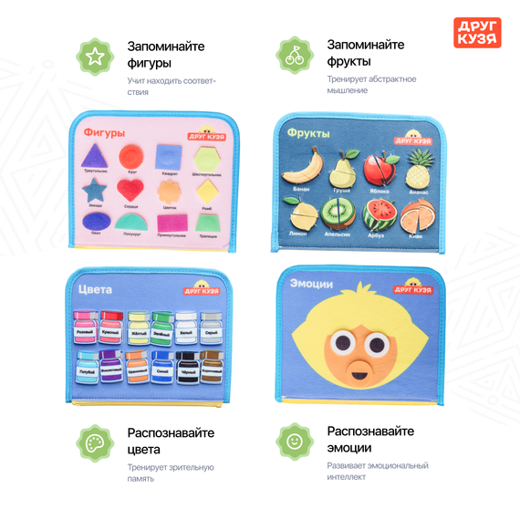 Мягкий развивающий бизиборд «БИЗИПАПКА» 45в1 - фото: 3