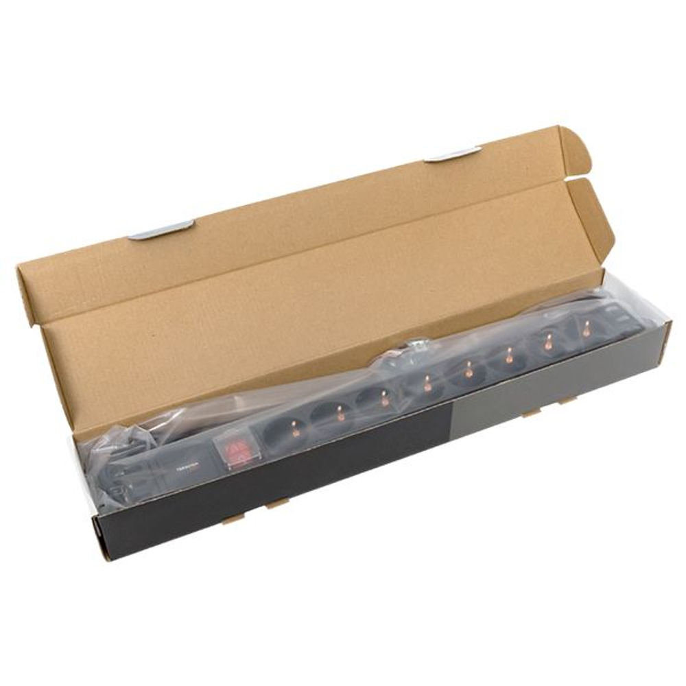 Блок розеток PDU TERACOM PRO 19" 1U 16А/250В 8 розеток Schuko с выключателем шнур питания длиной 2 метра сечение 3x1,5 мм2 вилка Schuko корпус пластик черный