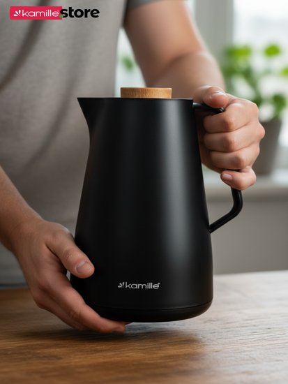 Термос-кувшин 1000 мл. со стеклянной колбой Kamille KM2010BL пластиковый корпус